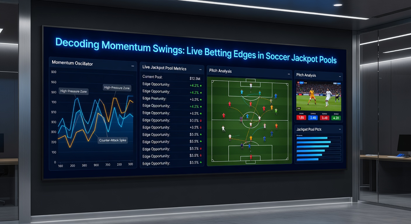 Live-Wett-Dashboard mit Momentum-Grafik, Quotenänderungen und Jackpot-Pool-Stand in einem Bundesliga-Spiel