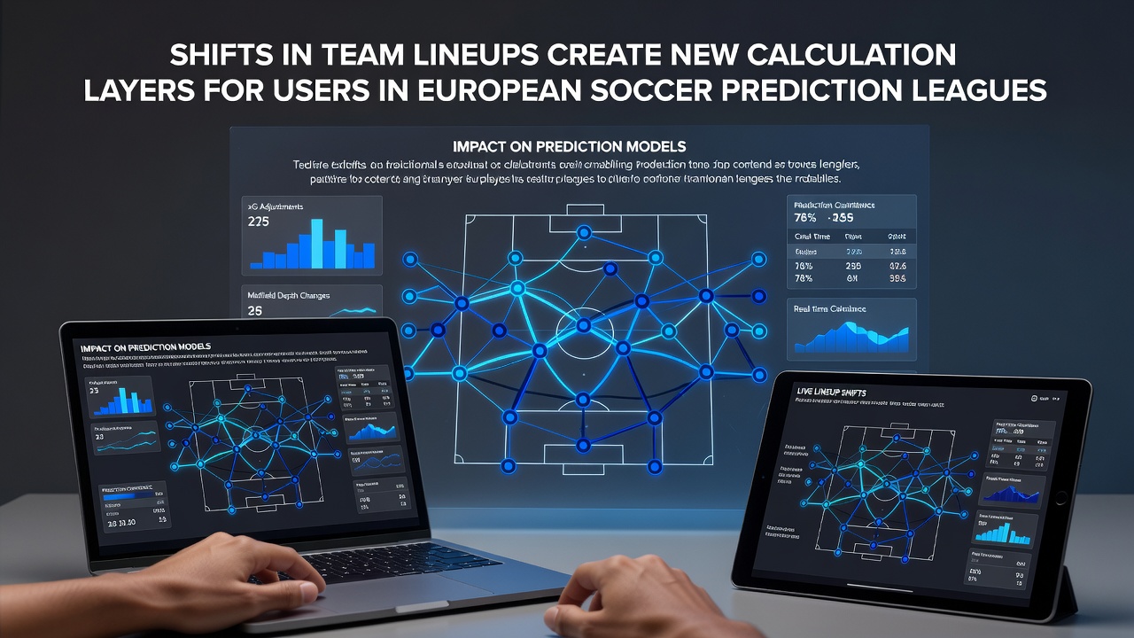Datenanalyse-Bildschirm mit Aufstellungswechseln und Prognoseberechnungen in einer europäischen Fußball-Vorhersageplattform